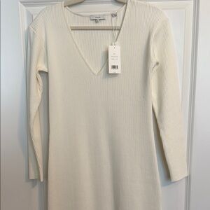 VINCE Ribbed V-Neck Sweater Dress Size Large - Never Worn - Off-White
